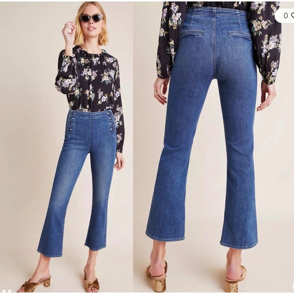 MOTHER Sailor Tripper Jeans Size 24 Blue High Rise Cropped Flare Nautical